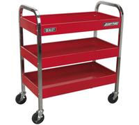 Heavy Duty 3 Level Workshop Trolley - 50kg Per Shelf - Four Castor Wheels