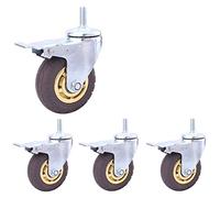 Heavy Duty 3" M12 Thread Swivel Caster Wheels With Rubber Silent Design 480Kg Capacity Ideal For Furniture Industrial Transport Cart Trolley And Hospital Use Set Of 4(Grey-4Inch M12 4Brake)