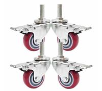 Heavy Duty 3" PU Stem Casters Wheels, Set of 4 Locking Swivel Castors, M20 Threaded (30/60/100/150mm), No Noise, Anti-Wear Replacement for Furniture