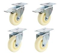 Heavy Duty 3" Swivel Caster Wheels Set of 4, Nylon Silent Furniture Casters with Fixing Plate, Ideal for Indoor/Outdoor Mobility (2 Swivel + 2 Brakes)