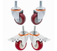 Heavy Duty 3" Swivel Caster Wheels Set of 4Industrial PU Casters with Brake M10/12/16 Threaded Stem No Noise Furniture Wheels 794lbs Load Capacity