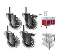 Heavy-Duty 3" Swivel Stem Castor Wheels with Brake, 200kg Capacity, Transparent Rubber, Trolley Replacement Casters, M8/M10/M12, Set of 4 (2 with Brake, M12x30mm)