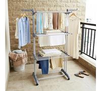Heavy Duty 3 Tier Clothes Drying Rack with Wheels, Foldable Metal Clothes Airer for Indoor Outdoor Laundry, Large Capacity Stainless Steel Clothes Horse with Adjustable Wings, Space Saving Dryer Stand