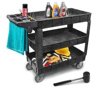 Heavy Duty 3-Tier Plastic Utility Cart on Wheels - 41"x17"x34" - 550 lbs Load Capacity - Rolling Tool Trolley with Removable Adjustable Shelves - Service Cart for Garage, Workshop, Warehouse