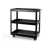 Heavy-Duty 3-Tier Tool Storage Cart on Wheels - Garage/Workshop Steel Trolley, Black (75kg Total Capacity) UK