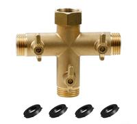 Heavy Duty 3 Way Garden Hose Splitter | Solid Brass Y Connector with Shut-Off Valves for High Flow Watering | Includes 4 Washers | 11.6x5.5x10.2cm