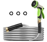 Heavy Duty 304 Stainless Steel Garden Hose 25ft Lightweight Metal Water Hose with 3/4'' Solid Brass Fittings 10 Functions Spray Nozzle Flexible Durable No Kink Pipe