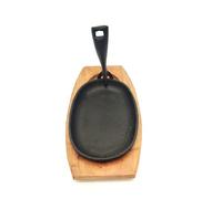 Heavy Duty 31cm x 15cm CAST Iron Oval Sizzler Platter Set, Sizzling Plate + Wooden Base + Removable Handle Commercial USE - Long Lasting