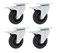 Heavy Duty 360° Swivel Caster Wheels - No Noise Polypropylene Replacement Wheels for Carts, Workbench, Trolley - Set of 4 with Brakes & Double Bearings, 100mm