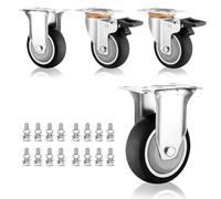 Heavy Duty 3in 4in 5in Replacement Plate Casters Set of 4 Silent Thermoplastic Rubber Wheels Dual Locking Swivel Casters for Trolley Furniture Workbench (Fixed + Brake 125mm)