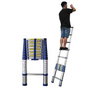Heavy-Duty 3m Telescopic Aluminum Extension Ladder - 150kg Load Capacity Adjustable 2m to 8m (9.8ft) Slip-Proof Feet Perfect for Home Loft & Office Use