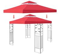 Heavy Duty 3x3M Gazebo Top Cover Replacement UV Resistant 10FT Patio Canopy Tent Roof 2 Tier Outdoor Garden Sun Shade (TOP ONLY) Red Color