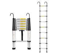 Heavy Duty 4.1m Aluminum Telescopic Extension Ladder - 13.5ft Portable Folding Ladder with Anti-Slip Feet Hook & 330lb Load Capacity for Home Loft RV Work