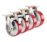 Heavy-Duty 4, 5, 6 & 8 Inch Industrial Casters - Set of 4 Silent Polyurethane Wheels with Sturdy Steel Hub, Double Ball Bearing Replacement Casters for Smooth Mobility