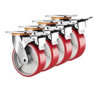 Heavy-Duty 4" 5" 6" 8" Industrial Casters - Durable Polyurethane Wheels with Steel Hub, Quiet Double Ball Bearing Replacement Casters for Smooth Mobility