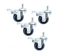 Heavy Duty 4 Inch Rubber Swivel Castor Wheels with Brake Lock 360° Rotation M12 Threaded Rod 100Kg Load CapacityIdeal for Industrial Trailers Set of 4