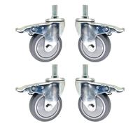 Heavy Duty 4" M14 M16 M20 Threaded Stem Swivel Caster Set of 4, TPR Rubber Wheels with Brake, 243 Lbs Load Capacity, Industrial Furniture Caster for Easy Mobility