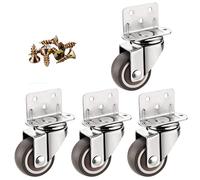 Heavy Duty 4-Pack 50mm Swivel Caster Wheels - Silent Rubber with L-Clip Plate & 5-Hole Side Mount, Ideal for Furniture, Flower Stands, Includes Screws & Brakes