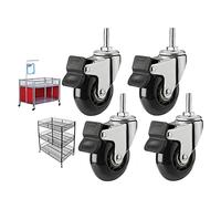 Heavy Duty 4-Pack Industrial Rubber Swivel Caster Wheels 2.5" with Brakes - M10 x 25mm & M8 x 25mm Replacement Wheels for Carts, Trolleys, and Fur Applications