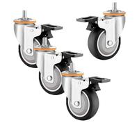Heavy Duty 4-Pack Industrial Stem Casters Wheels, 75/100mm Swivel with Brake, 360° Rotation, M12*25mm Threaded, Perfect for Furniture and Equipment Mobility