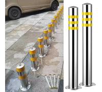 Heavy Duty 4 Pack Traffic Delineator Post with Reflective Stripe, Stainless Steel Security Bollards for Parking Lot Driveway Curb Protection