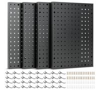 Heavy Duty 4-Panel Pegboard Wall Organizer With 32 Peg Hooks - 16’’ x 12’’ Black Heavy Duty Garage Utility Tools Steel Peg Board Kit Wall Storage System for Shop, Home - Installation Hardware Included