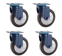 Heavy Duty 4" Royal Blue Metal Plate Casters - Set of 4 Rubber Base Dual Locking Swivel Wheels, No Noise, Rust-Resistant Coating & Top Plate Bearings for Trolleys & Furniture