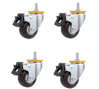 Heavy Duty 4" Silent Swivel Wheels with Brake - M14/M16 x 30mm Thread 100mm Rubber Furniture Castors for Trolleys 330kg Load Capacity - Set of 4