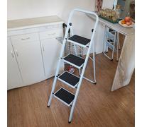 Gr8 Home Portable 4 Step Ladder Foldable Stool Non Slip Tread Heavy Duty Metal Steel Compact Folding Home DIY