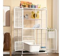 Heavy Duty 4-Tier Cat Kennel With Wheels - Large Metal Cat Cage For 1-4 Cats, Rabbits, Chinchillas, & Ferrets - Easy Setup, Includes Litter Box & Multi Platforms,White