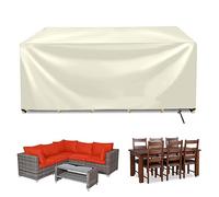 Heavy Duty 420D Oxford Fabric Garden Table Cover Waterproof Windproof Anti UV Rectangular Outdoor Patio Protector with Drawstring & Close Straps Creamy White