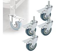 Heavy-Duty 4X PVC Swivel Wheels for Furniture, Small & Durable Casters with Threaded Stem and Locking Brake, Ideal for Carts and Mobility Solutions