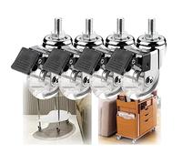 Heavy Duty 4X Stem Swivel Castors with Clear Rubber Wheels 50mm Diameter 25kg Load Capacity 8mm Thread Perfect for Trolley Furniture - 4 Braked (M10*15mm)