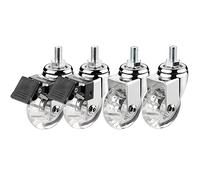 Heavy Duty 4X Swivel Castors 50mm Diameter Silent Clear Rubber Wheels Max Load 100kg Ideal for Trolleys Includes 2 Braked & 2 Swivel M8/M10 Compatible