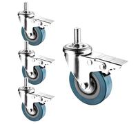 Heavy Duty 4x Threaded Swivel Casters with Brake PVC Furniture Caster Wheels No Floor Marks Safety Locking Design for Carts Toolboxes Workbenches and Furniture