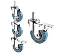 Heavy Duty 4x Threaded Swivel Casters with Safety Lock, PVC Furniture Wheels, No Floor Marks, Ideal for Carts, Toolboxes, Workbenches & Furniture