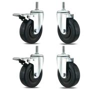 Heavy Duty 5-Inch M20 Threaded Stem Rubber Swivel Caster Set of 4-2 Swivel & 2 Brake, Double Ball Bearings, Perfect for Industrial Use, Smooth Mobility & Durability