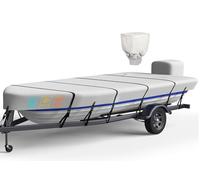 Heavy Duty 5 Layers 1200D Jon Boat Cover 14ft - 16ft with Motor Cover, 100% Waterproof Trailerable Jon Boat Covers 14-16 Foot with 9+4 Pcs Windproof Straps