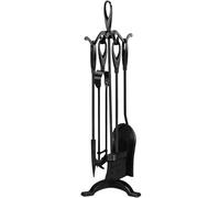 Heavy Duty 5-Piece Fireplace Tool Set with Stand - Rust-Resistant Black Wrought Iron Log Burner Accessories - Complete Fireside Companion for Hearth, Wood Stove & Fire Pit