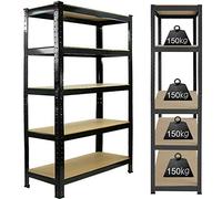 Heavy Duty 5 Shelf Tier Industrial Shelving Metal Frame Boltless Extra Deep Garage Workshop Storage Racking 90cm x 40cm x 180cm (Black)