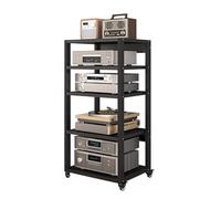 Heavy Duty 5-Tier Audio Rack on Wheels HiFi AV Stand Cabinet for Stereo Components Media Tower Shelf Adjustable Height Audio-Video Storage Solution (H 110CM)