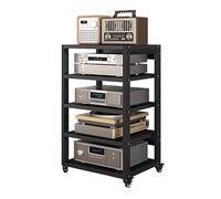 Heavy Duty 5-Tier Audio Rack on Wheels Hifi Media Stand for Stereo Components AV Shelf Cabinet Mobile Audio Rack Tower Entertainment Center Storage Solution