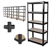 Heavy Duty 5 Tier Garage Shelving Unit, 180cm X 90cm X 40cm Black Racking Storage Shelves, Ideal for Workshop Warehouse Kitchen Bathroom, Boltless Assembly, Black, 5 Year Warranty