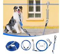 Heavy Duty 50FT Dog Tie Out Run Cable with 10FT Leads - Double Shock Absorption System for Large Dogs Up to 250LBS - Aerial Zipline for Outside, Camping