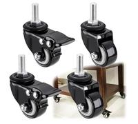 Heavy Duty 50mm Swivel Caster Wheels with Brake - 360° Rotation Rubber Castors for Furniture, 4 Pack, M8/M10/M12 Threaded Stem, Black - Perfect for Easy Mobility & Home/Office Use