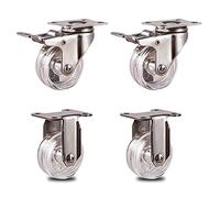 Heavy Duty 50mm Swivel Castors with Plate Stainless Steel Replacement Wheels for Trolleys & Furniture Clear with Brake Pack of 4 - & Universal
