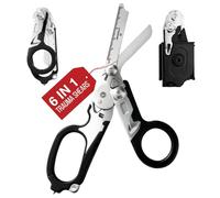 Heavy Duty 6 in 1 Multifunctional Trauma Scissors Foldable | Stainless Steel Emergency Response Scissors with Case Survival Scissors | Tactical Medical Trauma Scissors with Belt Cutter | Black