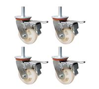 Heavy-Duty 6" Nylon Casters with Brake, M16 Threaded Stem, 360° Rotation, Industrial Double Locking Transport Wheels, No Noise, Set of 4 (M16*30)