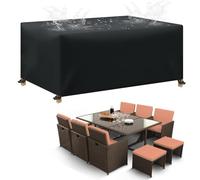 Heavy Duty 600D Waterproof Patio Furniture Cover Rectangle 110" L x 81" W x 39" H Weatherproof Table & Chair Protector with Windproof Buckle Strap Black X-Large