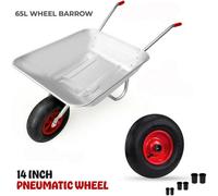 Heavy Duty 65L Galvanised Metal Wheelbarrow Home Garden Cart With Tyre - 100Kg